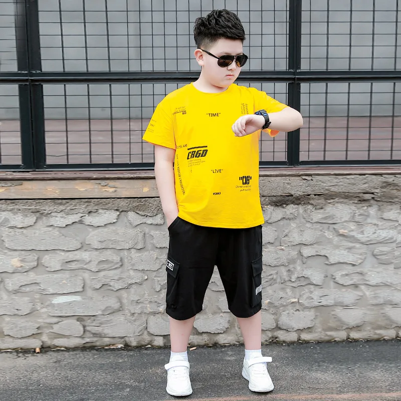 

Children's Large Size Clothing Sets for Boys Kids Fashion Overweight T-shirt Summer Suit 7 Years and 10 Years Clothes for Teens