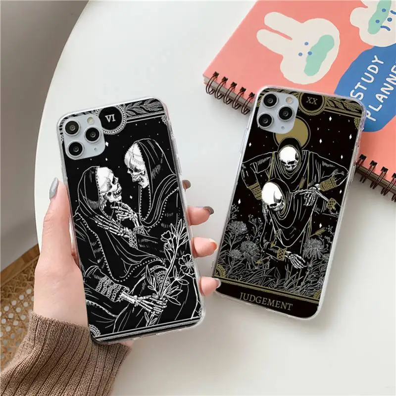 

Tarot Skull Painting Phone Case Transparent soft For iphone 12 11 13 7 8 6 s plus x xs xr pro max mini