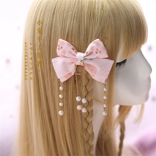 Розовый Японское кимоно Вишневый кружевной бант Kawaii Кролик ободок для головы наголовный обруч Милые Женские Розовые заколки с орнаментом аксессуары для волос - Цвет: Розовый