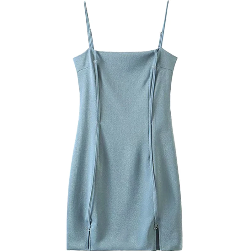 

Special-Interest Design Solid Color Suspender Dress Retro Small Slit Knitted Hip Skirt Ins Sexy Bright Silk Suspender Skirt