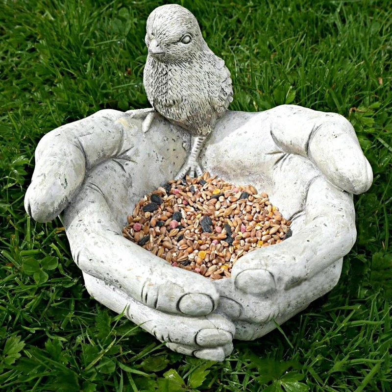 

Hand Shaped Bird Feeder Resin Garden Statue Sculpture Outdoor Decorations for Patio Porch Pathway Yard Ornaments