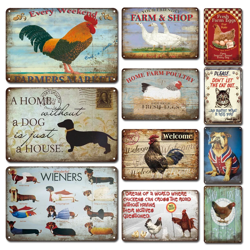 

Shabby Chic Cock Poster Metal Plaque Tin Sign Vintage Farm Shop Wall Decor Plaque Retro Kitchen Plate Home Decor Accessories