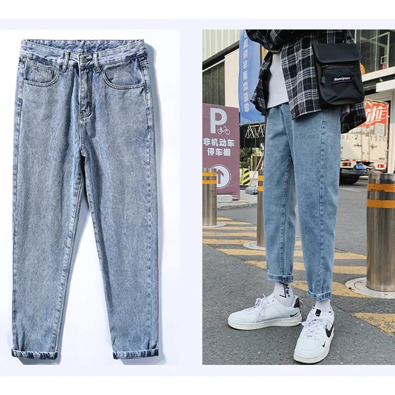 

Men Korean Fashions Skinny Jeans Pants 2020 Summer Streetwaer Hip Hop Skinny Denim Jeans Mens Straight Light Blue Trousers