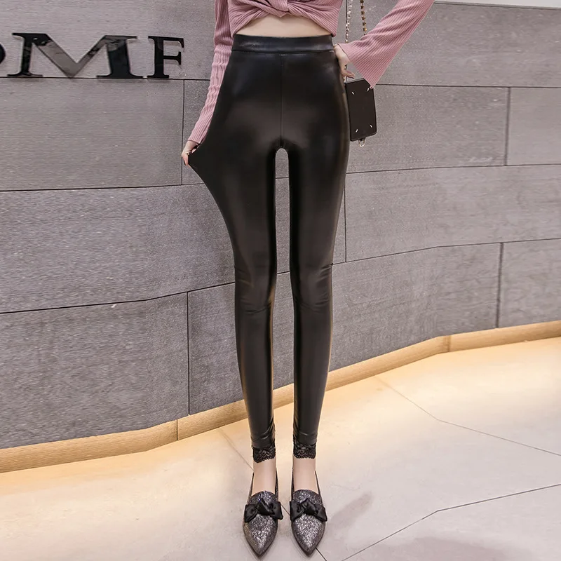 Новые Зимние флисовые матовые леггинсы из искусственной кожи женские модные