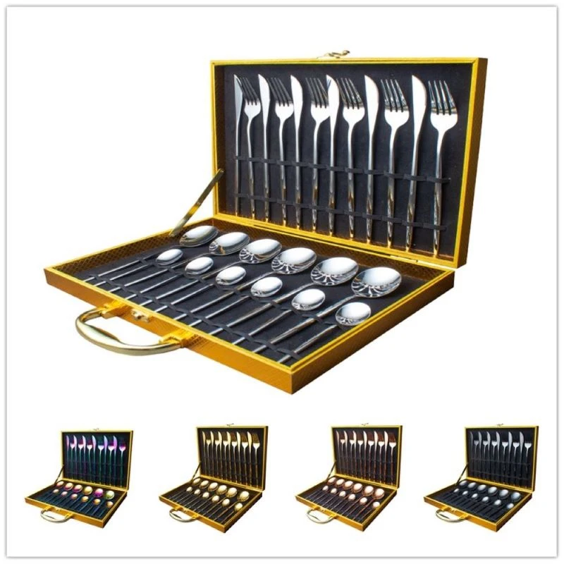 

Stainless Steel Kitchen Tableware 24 Piece Portable Safe Fork Spoon Knife Dinner Set High-quality Anti-rust Kitchen Dinnerware