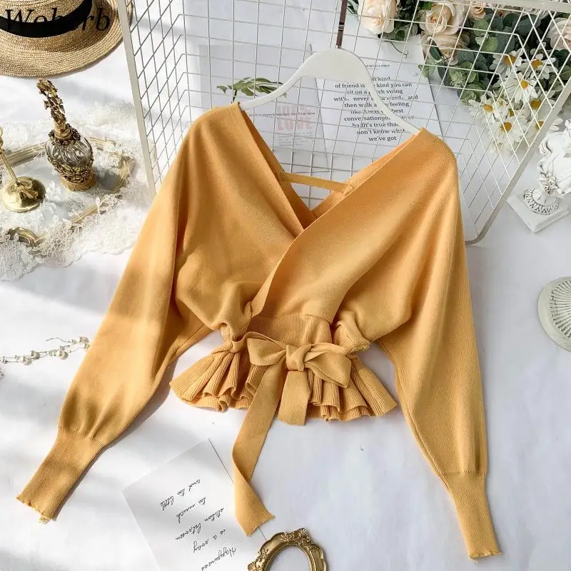 Woherb зимняя одежда на шнуровке с V-образным вырезом вязаные свитера Женский