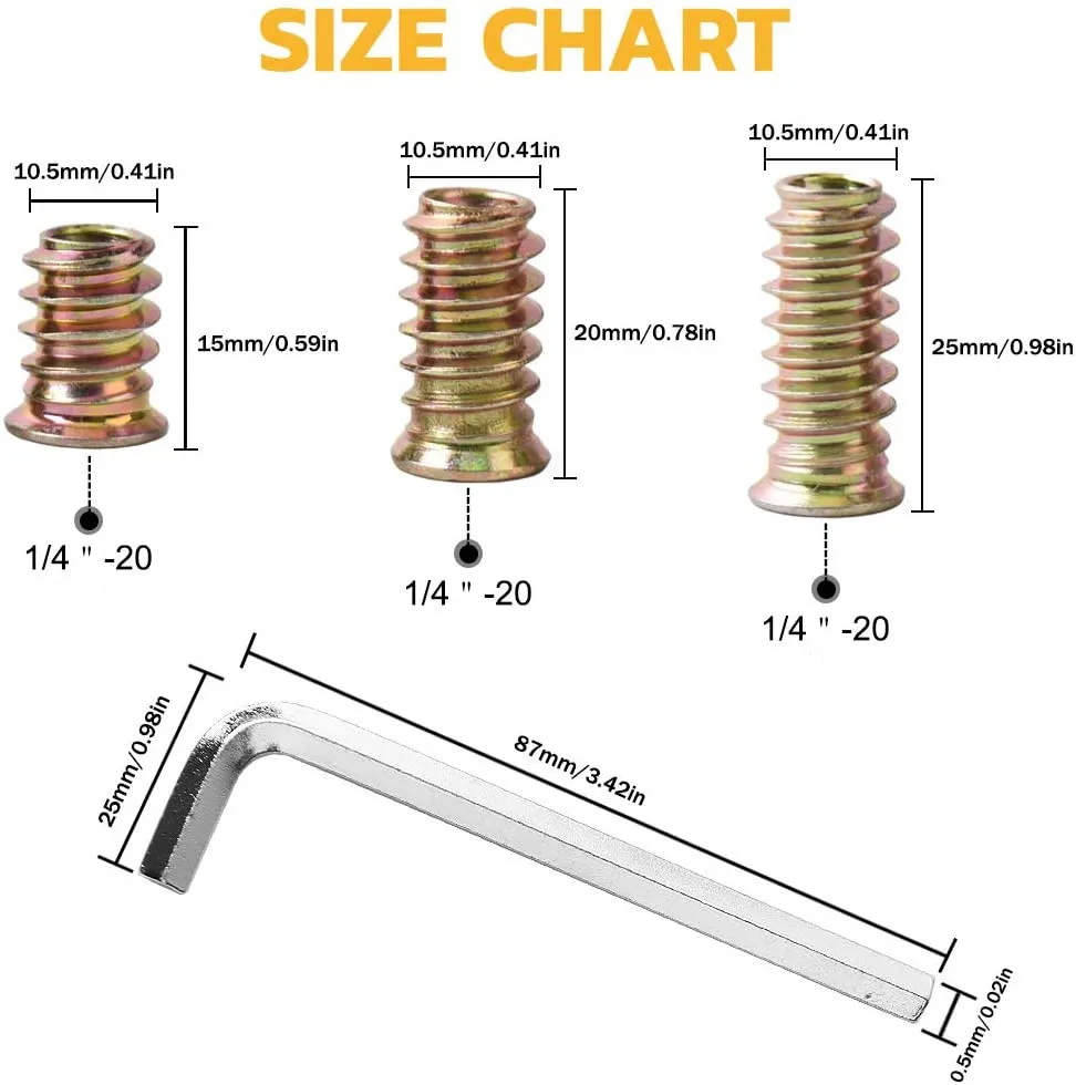 1/4&quotThreaded Inserts Nuts for Wood Steel Hex Socket Drive Furniture Flanged Screw in Nut Assortment Set Bolt Sets | Обустройство