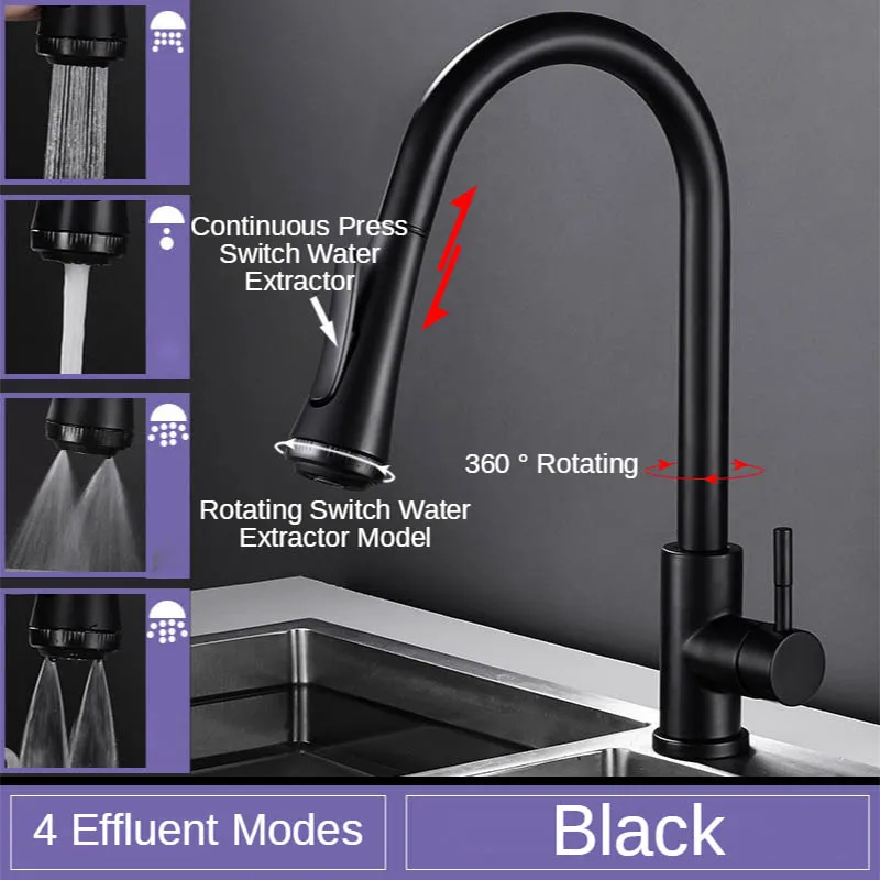 

4 Effluent Mode Kitchen Faucet Pull Out Single Handle Hole Spout Sink Hot Cold Mixer Tap 360 Rotation Stream Sprayer Shower Head
