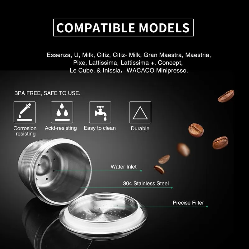 Многоразовая капсула для кофе Pro Silver из нержавеющей стали кофемашины Nespresso