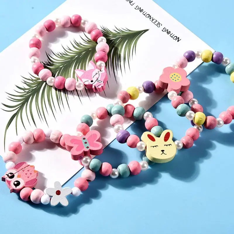 

1 Set Children Kids Mix Color Wooden Beads Necklace Bracelet Princess Jewelry G2AE