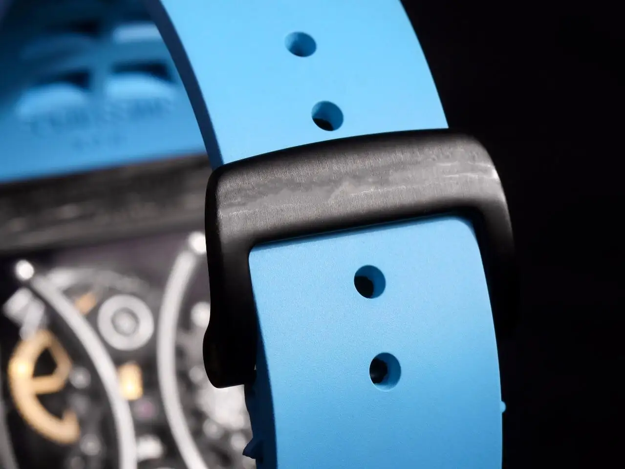 

Luxury New RM53-01 Mens Automatic Mechanical Watch Skeleton Dial Miyota Wristwatch Black Blue Carbon Fiber Black Rubber Bracelet