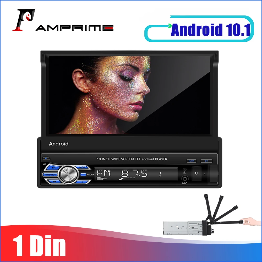 Автомагнитола AMPrime 7 '', GPS, 1Din, Android 10,1, Автомобильный мультимедийный проигрыватель, зеркальная связь, авто MP5, GPS, Bluetooth, USB, FM, AUX, радио