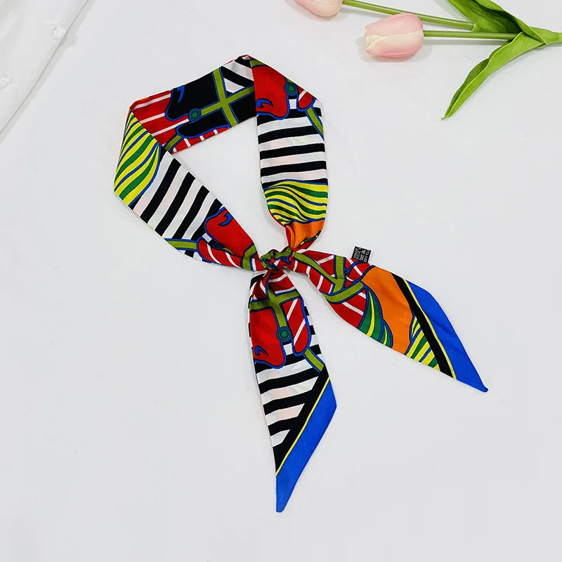 

Silk Printed Small Silk Scarf 2021 New Streamer Mulberry Silk Double Bevel Small Long Scarf Narrow Tie Wrap Silk Scarf