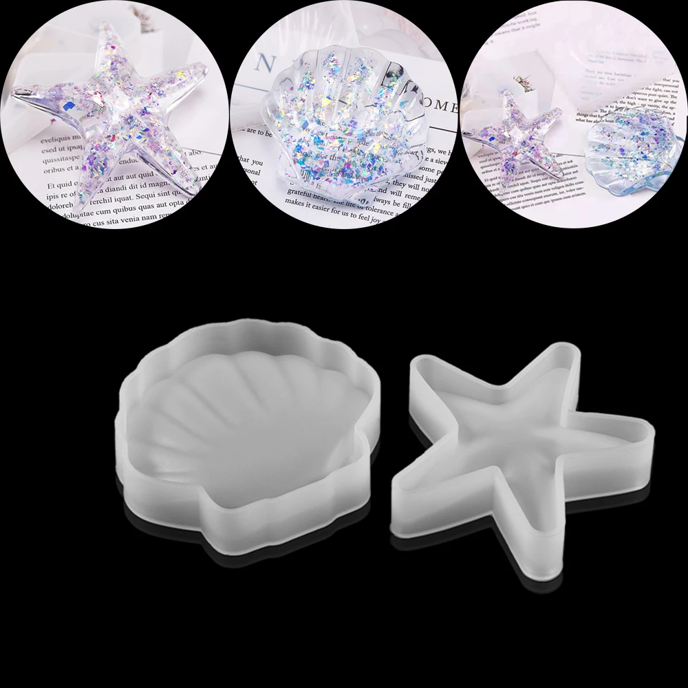Transparent Starfish Epoxy Resin Molds Shell Shape Plate Tray Coaster Silicone Molds DIY Soap Dish Casting Making Tool Supplies