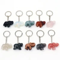 cute elephant natural stone keychains rose quartzs red agates keychain for women diy jewelry best birthday gift size 28x28mm