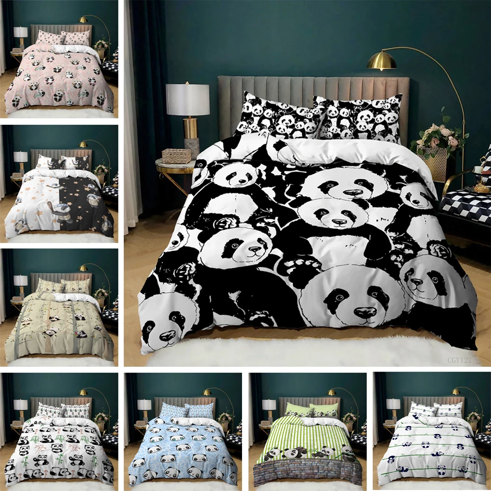 

Panda Bedding Set Twin Black White Duvet Cover Set Cute Cartoon Animal Pattern Panda Bear Bedding for Girls Boys Quilt Cover
