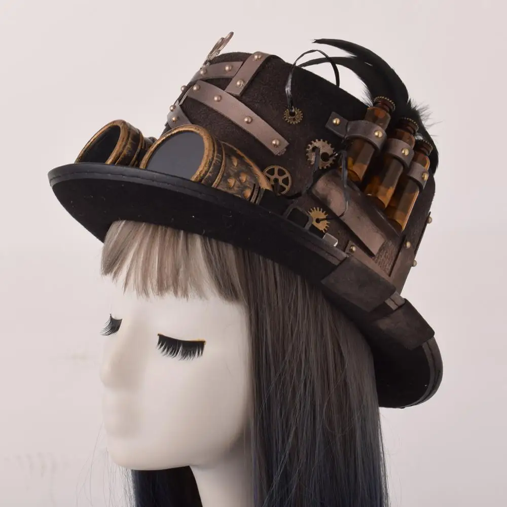 Men Women Handmade Steampunk Top Hat Magic Bowler Hat Punk Cosplay Fedora