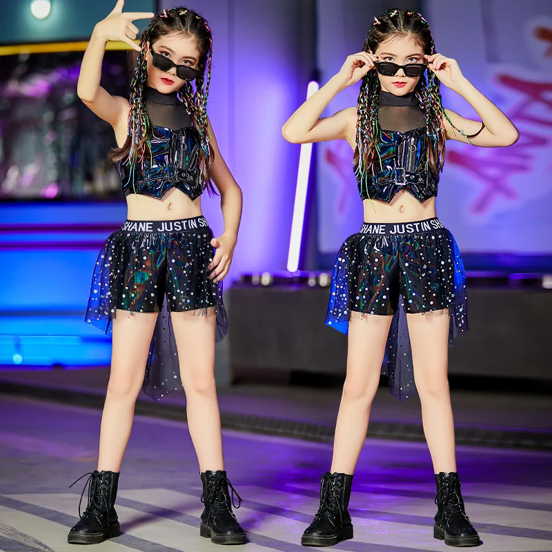 

New Kids Jazz Dance Costumes Fashion Girls Modern Street Dance Stage Performance Clothing Children'S Day Hip-Hop Suit DWY5701