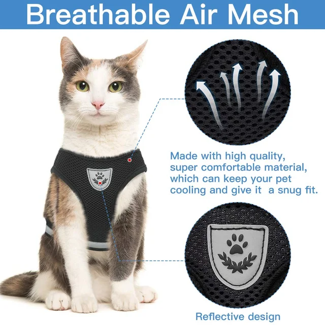 Breathable Cat Harness And Leash Escape Proof Pet Clothes Kitten Puppy Dogs Vest Adjustable Easy Control Reflective Cat Harness 2