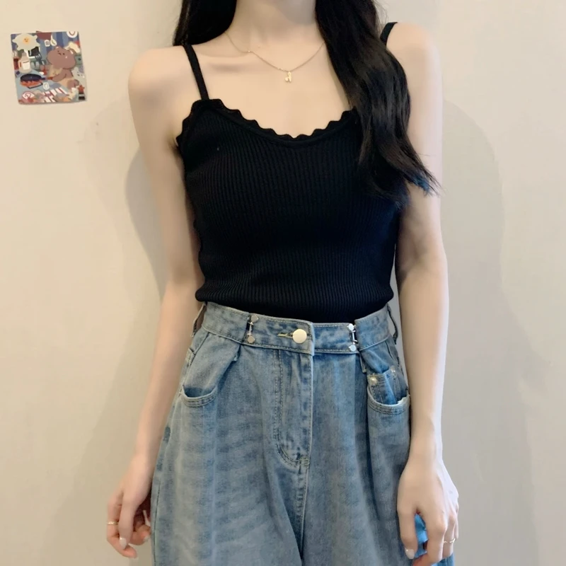 

Summer Back Shaping Vest French Style Design Niche Wear Small Sling Women's Fashionable Short Inner Wear Knitted Top
