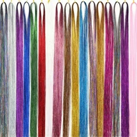 shiny hair tinsel rainbow silk hair extensions dazzles women hippie for braiding headdress long party accessories hairstyling