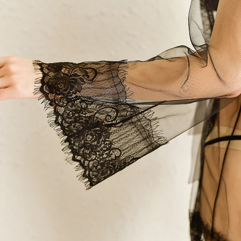 Women's Ultra-Thin Gauze Lotus Leaf Sleeve Top Shorts Transparent Underwear Temptation Sexy Pajamas | Женская одежда