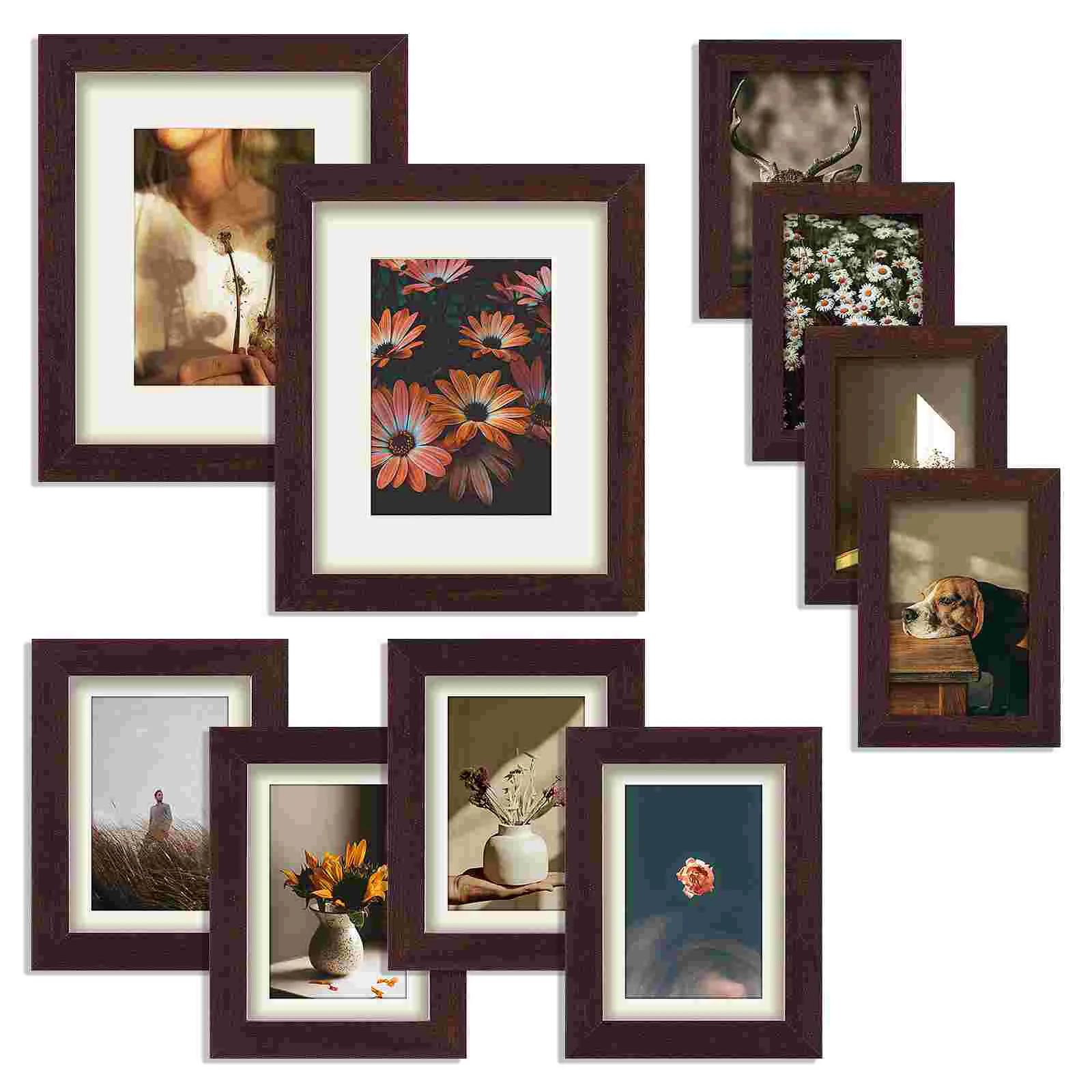 

HOMEMAXS 10PCS Vintage Picture Frames MDF Photo Frame Holder Family Class Wall Gallery Kit with Hanging Hook 4" x 6"/5" x 7"/8"
