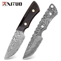 xituo damascus knife full tang kitchen chef fruit mini outdoor pocket knife parig utility black ebony handle fixed knives new