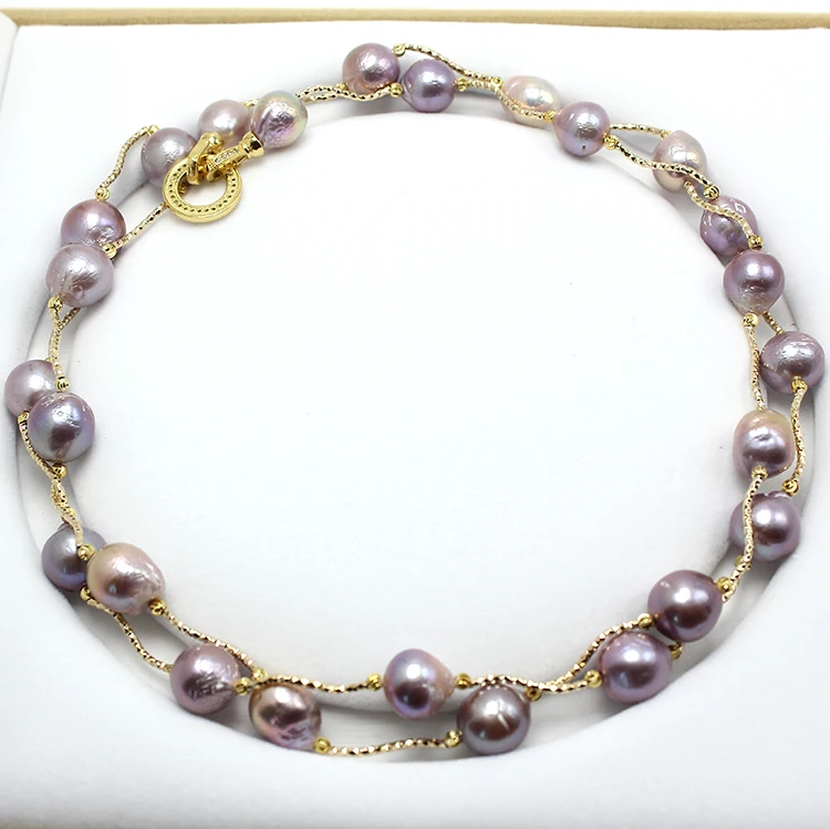 

HABITOO Wholesale 12-15mm Nature Freshwater Pearl Reborn Keshi Purple Baroque Necklace 36 inch Charming Gifts for Women