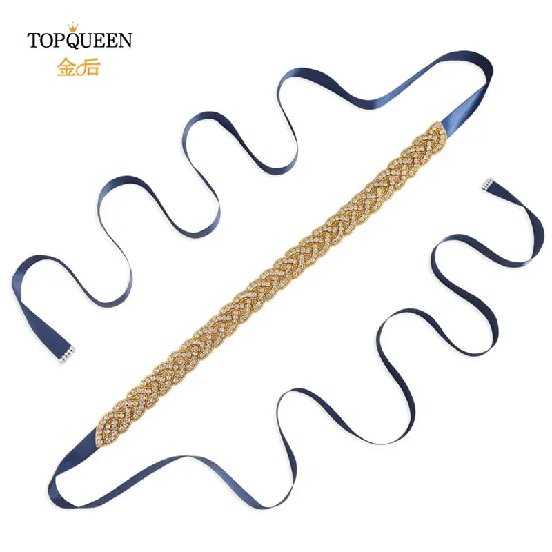TOPQUEEN S216-G золото талия пояс необычные Стразы кушак Золотые бусы свадебный пояс золотой пояс для женщин ремни свадебные sashs Свадебные - Цвет: navy blue