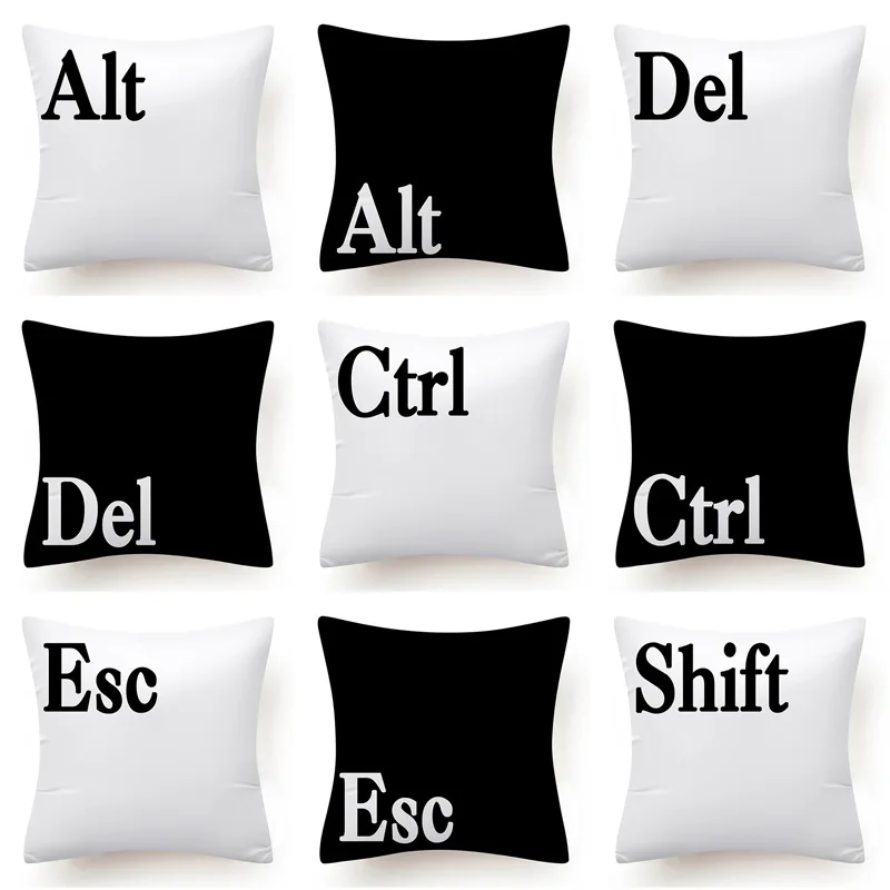 Новый дизайн черно-белый чехол для подушки клавиатура буквы наволочка дома офиса