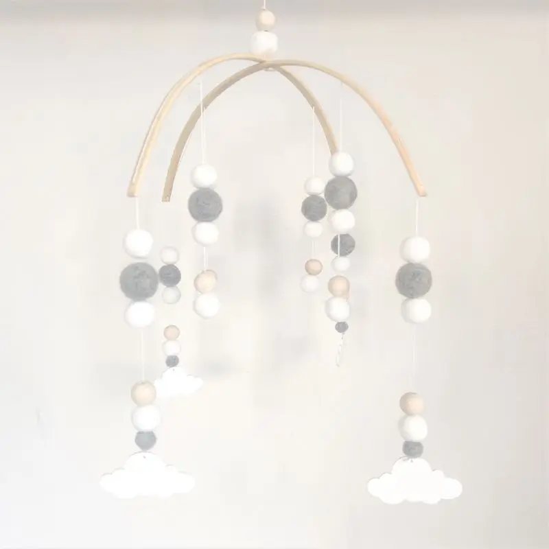 

Baby Wool Balls Wooden Beads Mobile Rattles Bed Bell Wind Chimes Toy Decorations J2HD