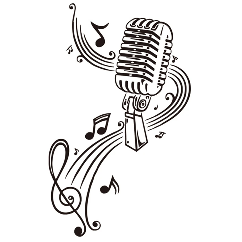 Микрофон музыкальная нота настенный художественный музыкальный стикер для
