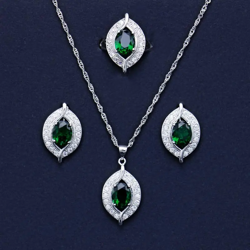 Блестящий комплект ювелирных изделий серебра глаз с фианитами пробы серьги