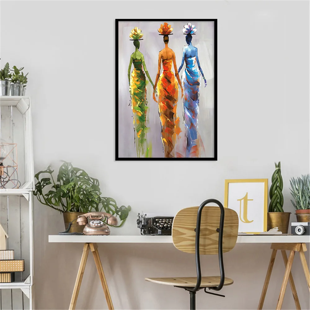 African Woman Portrait Oil Painting on Canvas Posters and Prints Scandinavian Art Wall Picture for Living Room Unframed Дом и сад