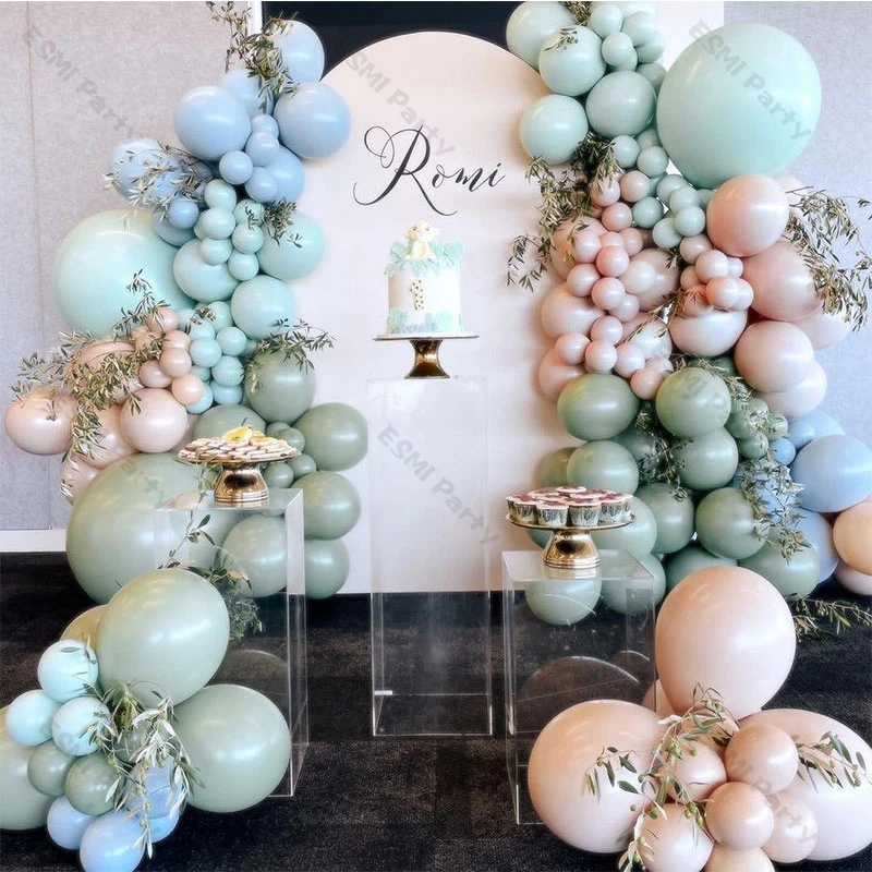 

173pcs Dusty Green Macaron Blue Balloons Garland Chain Wedding Decoration Macaron Tiffany Blue Ballon Arch Birthday Party Decor