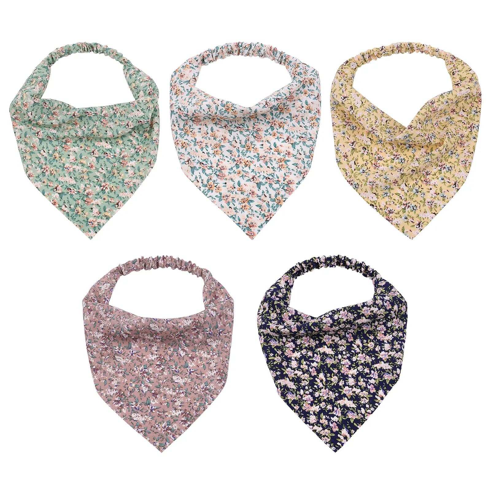 

Vintage Printting Triangle Bandanas For Women Girls Hairband Headband Without Clips Elastic Hair Bands Headwrap Hair Accesories