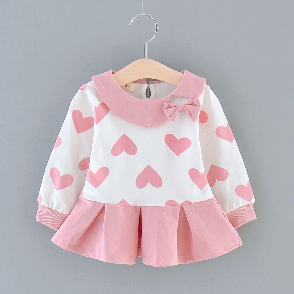 Фото Топы для маленьких девочек с рисунком сердца платье принцессы одежда длинными Топы для маленьких девочек с рисунком сердца платье принцессы одежда длинными