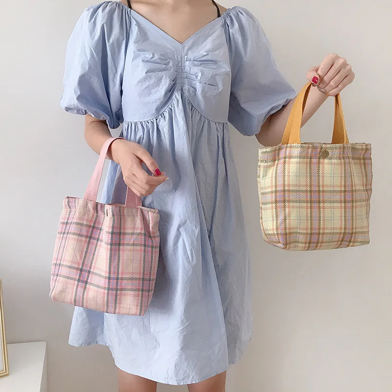 Модные трендовые Женские сумки в клетку холщовые розовые дамские сумочки для