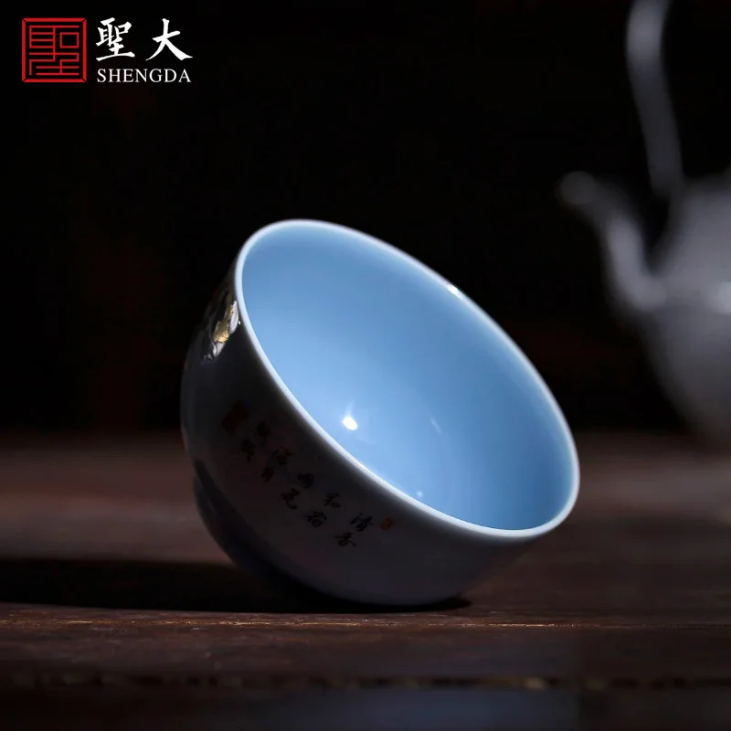 

teacups hand-painted ceramic kungfu azure glaze enamel paint CongJu grain cup manual of jingdezhen tea service master