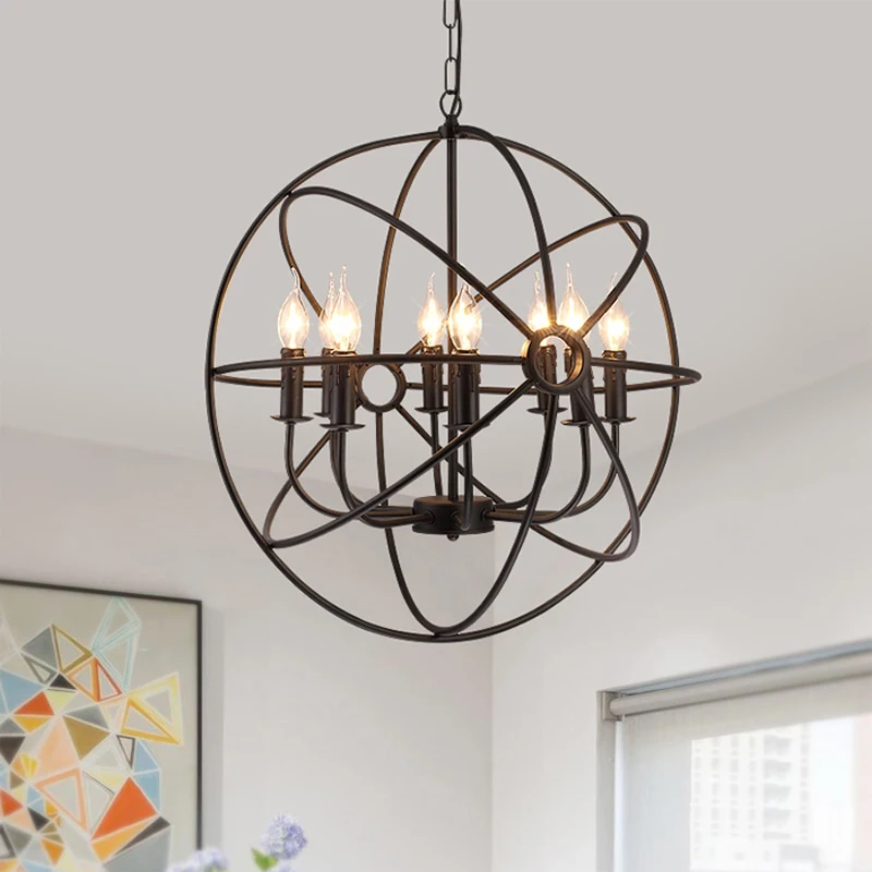 Купить Ретро люстра в стиле лофт из кованого железа, креативная люстра в форме глобуса, для кафе, бара, ресторана, античная американская люстра