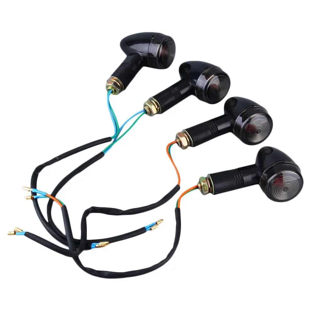 

ICOCO 4X Universal Motorcycle Black Mini Turn Signals Blinker Smoke Lens Pack Light Amber Color Motorbike Flashes Racer