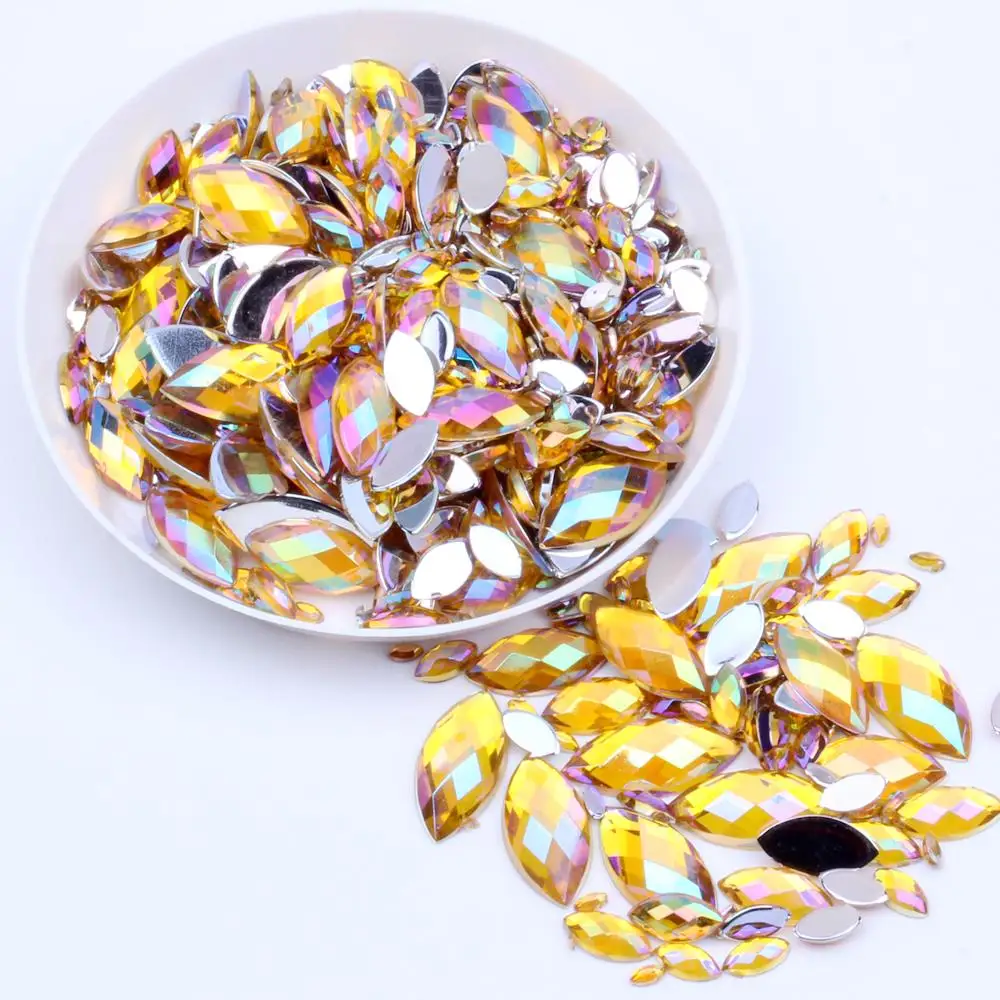 02gold ab 2000pcs 7x15 мм, 2000 шт, маркиза, грань земли, AB цвета плоская задняя сторона, акриловые стразы, клей на стразах, высокий блеск, сделай сам, дизайн ногтей, украшения - Цвет: 02gold ab 2000pcs