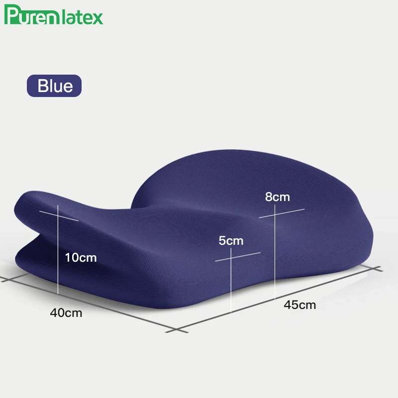 Blue Purenlatex подушка для сиденья из пены с эффектом памяти, Ортопедическая подушка для облегчения боли в бедрах и хвостовой кости, подходит для автомобильного офисного кресла - Цвет: Blue