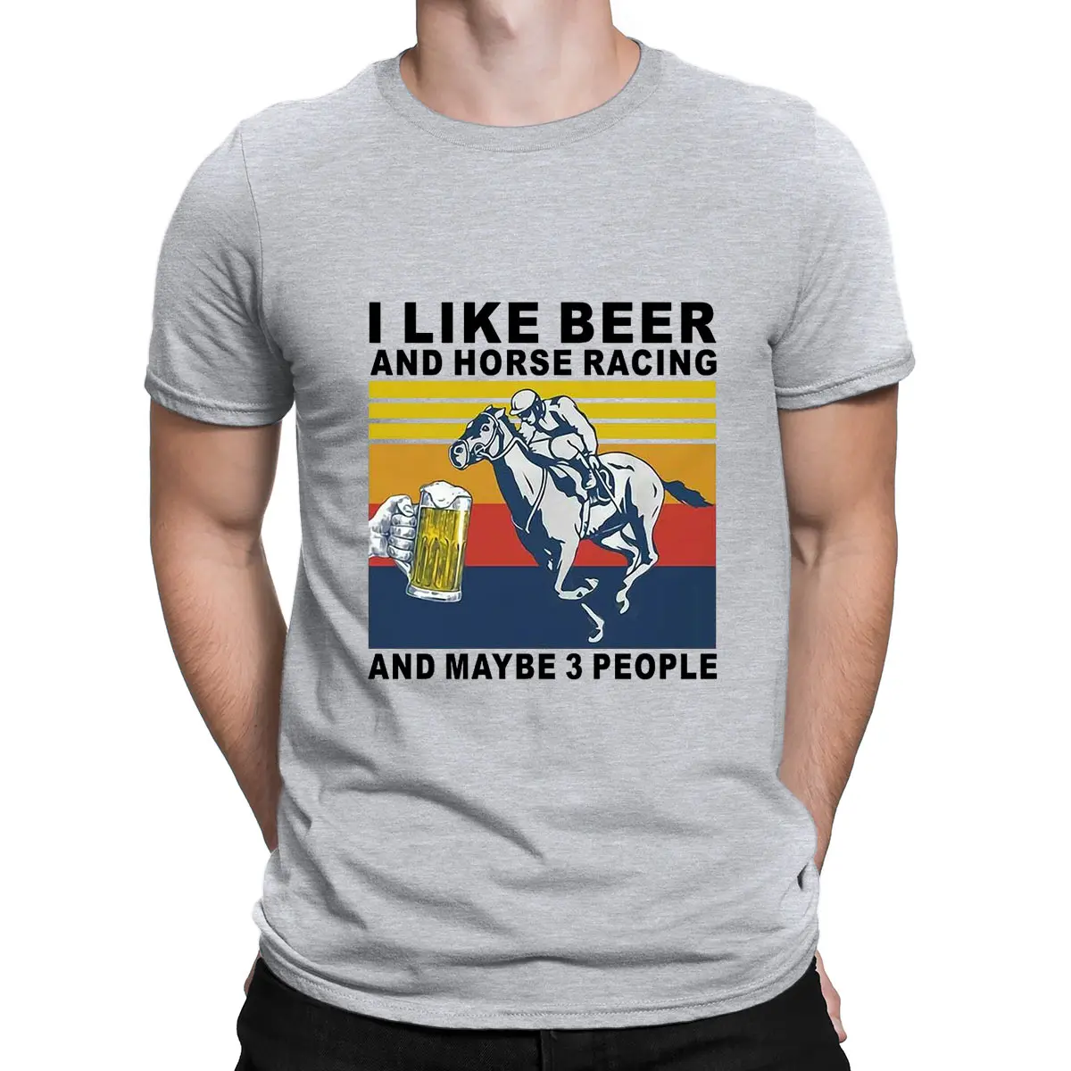 

I Like Beer And Horse Racing And Maybe 3 People Print Clothes Vintage Harajuku Men's T-Shirt Short Sleeve Cotton Oversize Tops