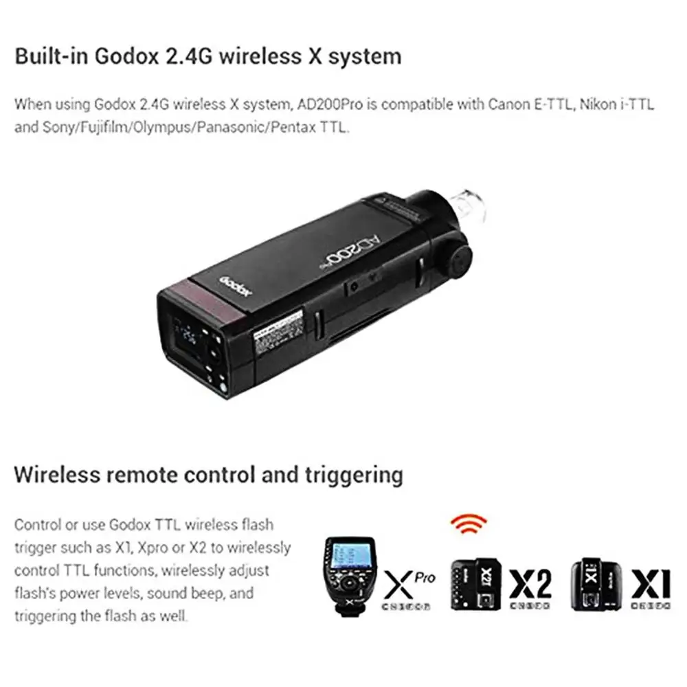 Godox AD200 Pro AD200Pro 200Ws ttl 1/8000 HSS 2 4G Вспышка стробоскоп открытый светильник вспышки для