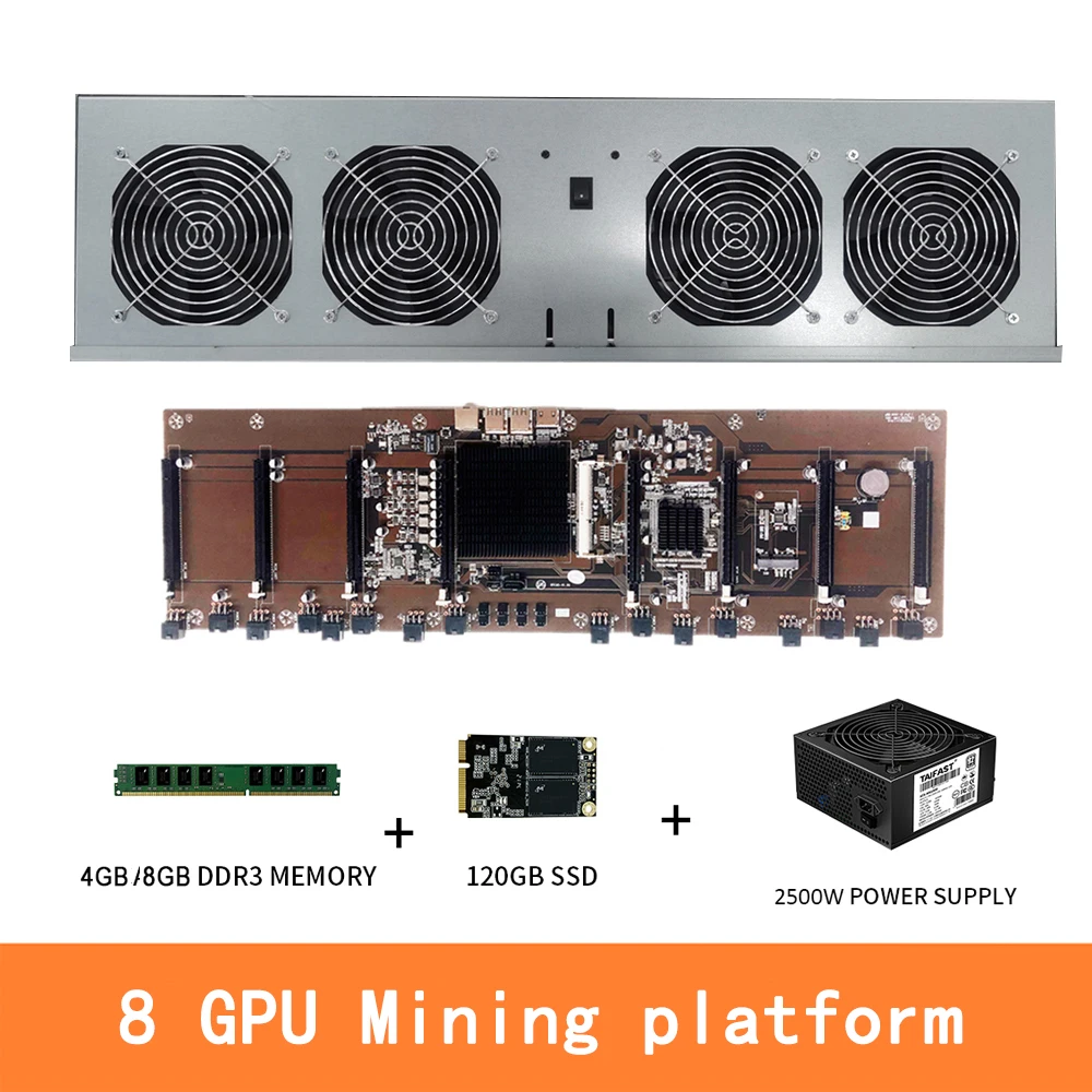 For 8 Graphics card motherboard Mining rig frame farm case 8GPU mining crypto for mining raiser psu power supply