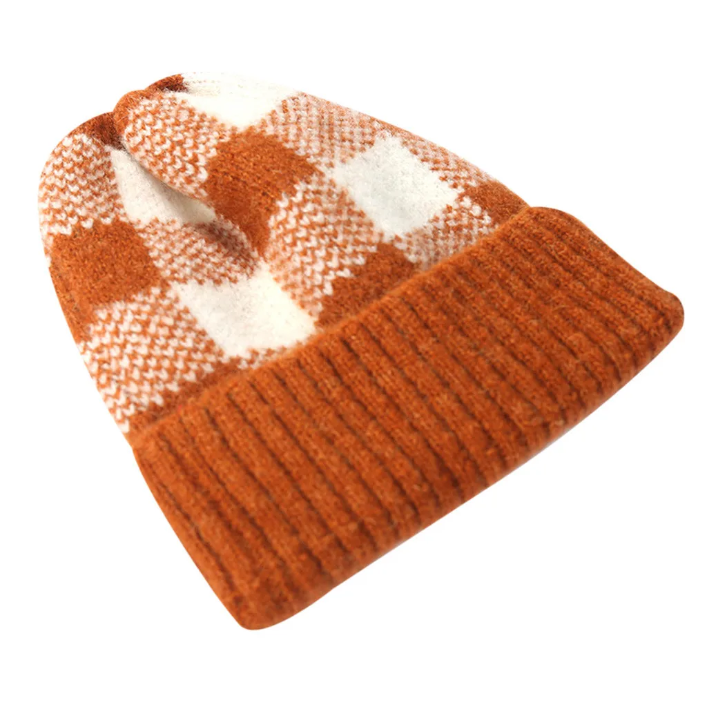 Женская зимняя шапка плюс бархатная Толстая клетчатая вязаная теплая для