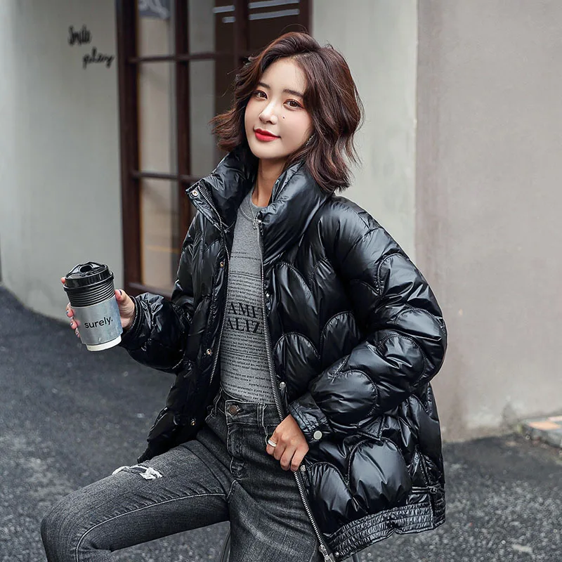 2023 Winter New Glossy Down Parka Thick Women Waterproof Stand-Up Collar Jacket Large Size Loose Warm Snow Shiny Overcoat