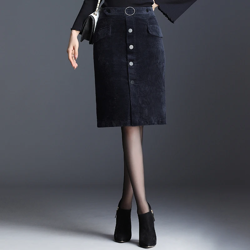 Юбка женская Вельветовая прямая с высокой талией до колена|Женские юбки| |